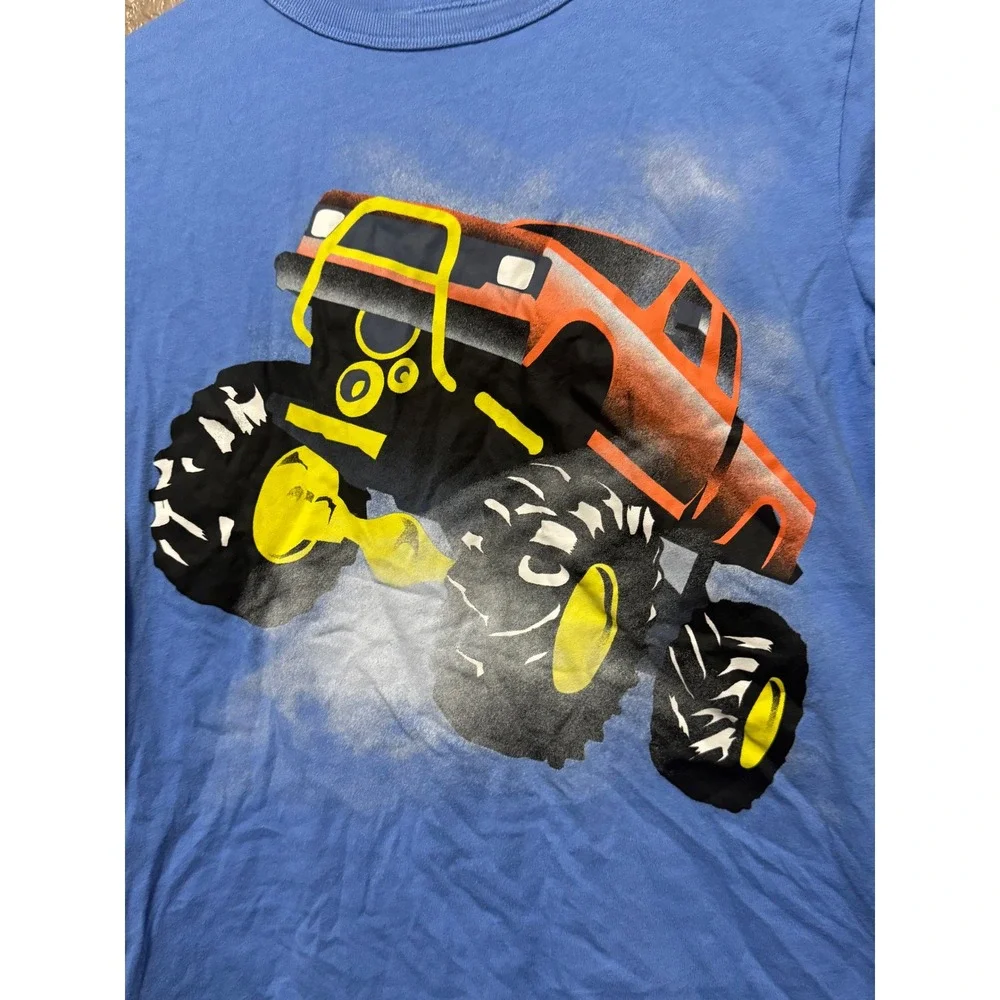 The Childrens Place Monster Truck Tee Kids Size 7/8 Blue Excellent Graphic Shirt